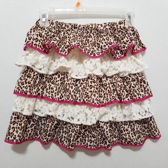 Hartstrings skort 12 leopard cheetah print floral lace tiered ruffle pull on - Picture 2 of 13
